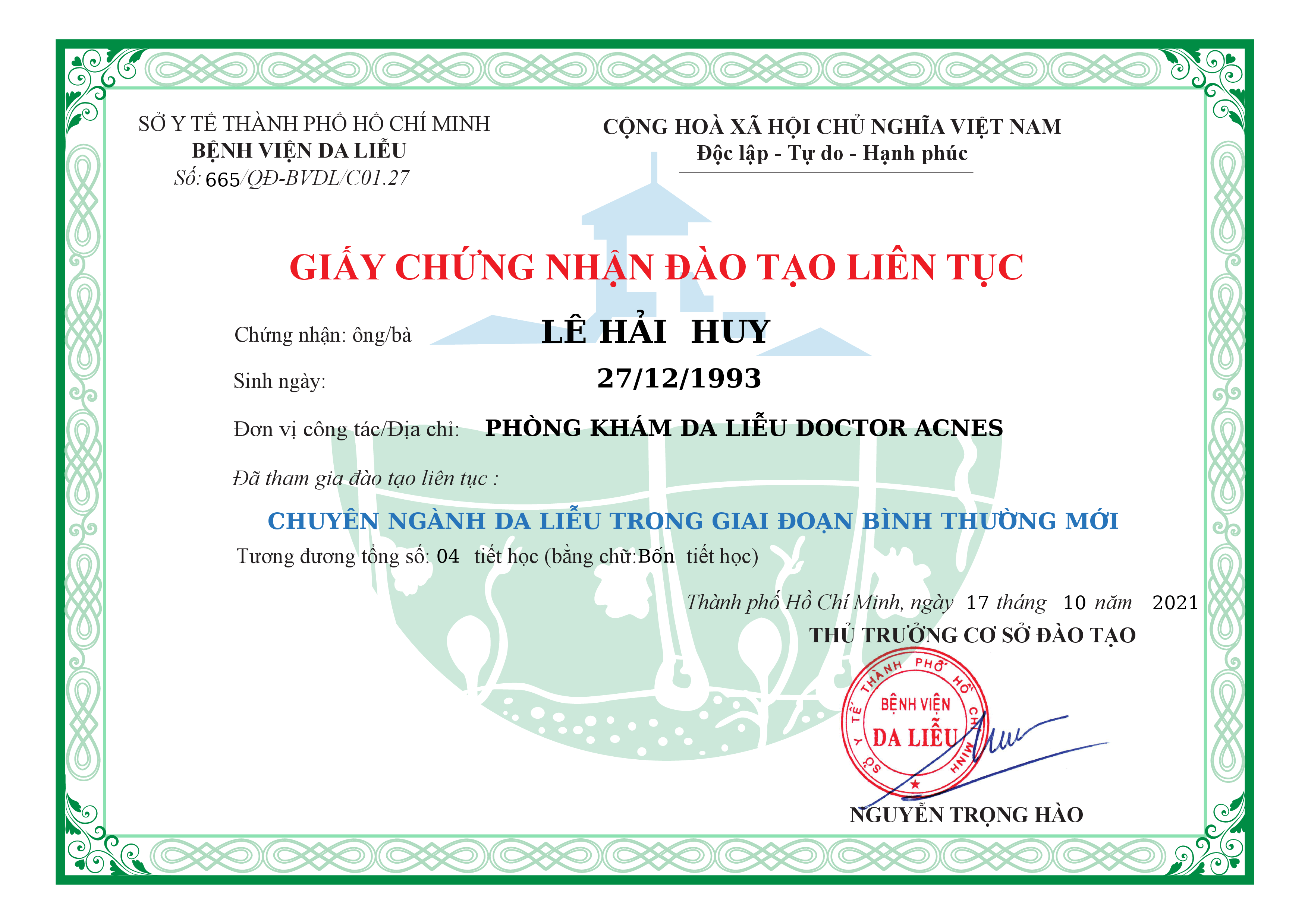 CME Bác sĩ Huy Da liễu giai đoạn bình thường mới