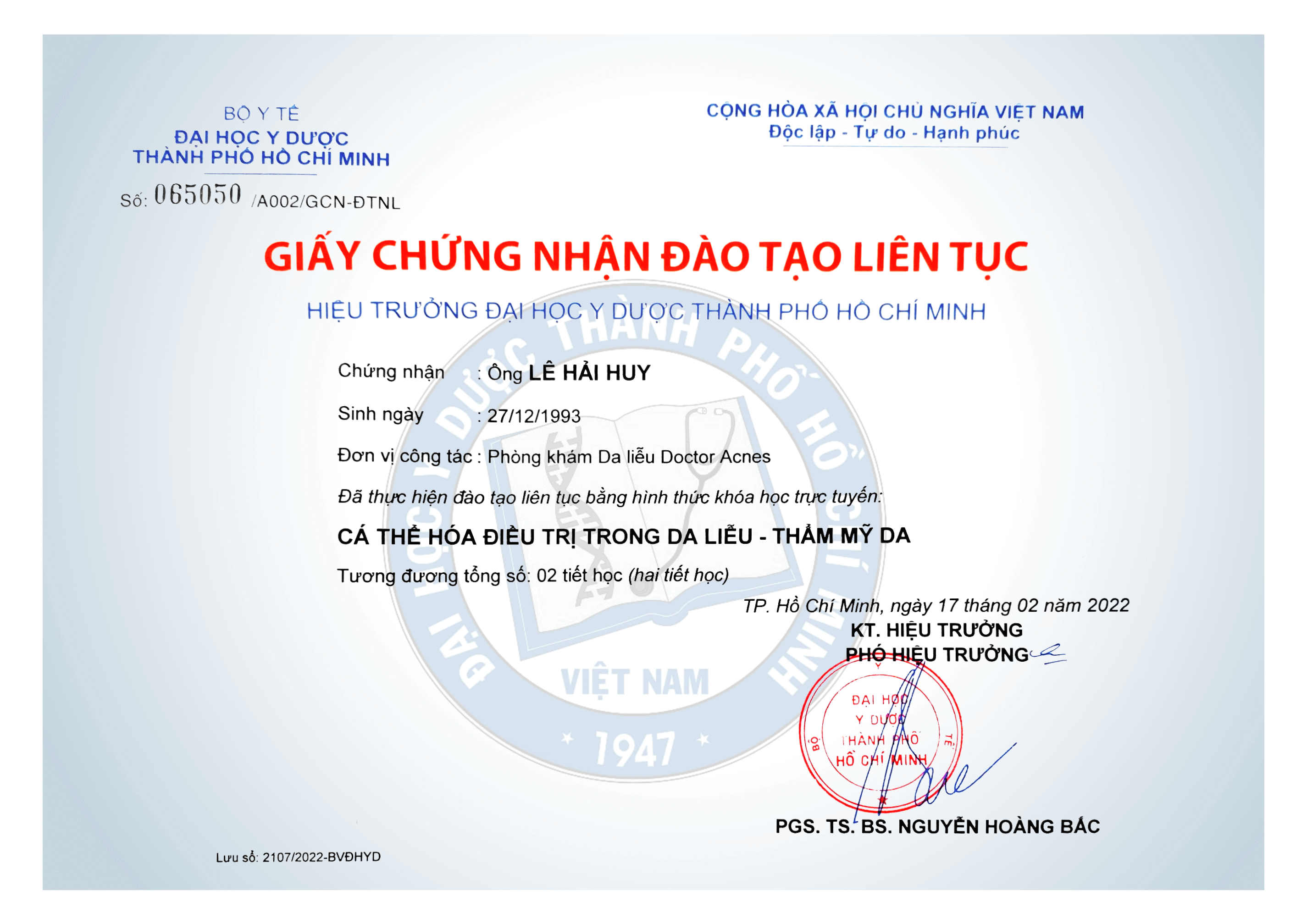CME Bác sĩ Huy cá thể hóa trong điều trị da liễu