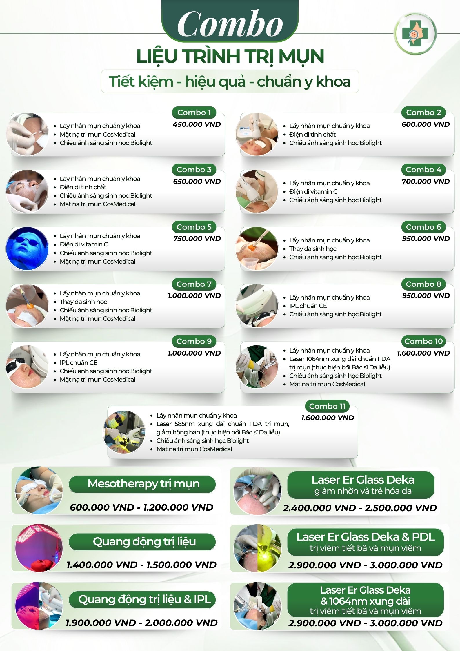 Bảng giá Combo liệu trình trị mụn