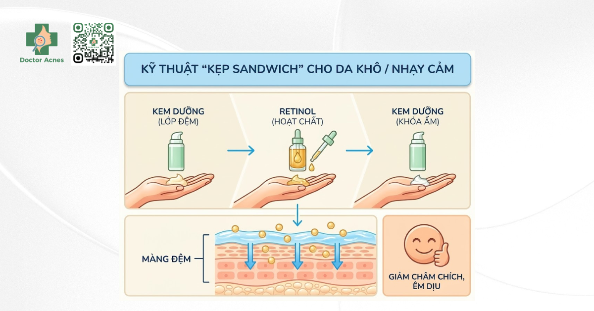 sử dụng phương pháp kẹp sandwich để giả tác dụng phụ của retinol trên da